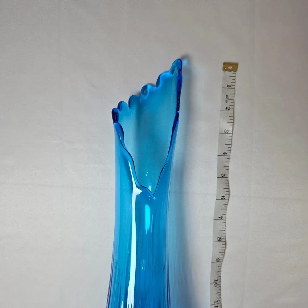 Vintage Blue Hobnail Swung Glass Vase Mid‎ Century Modern Footed 20 Inch